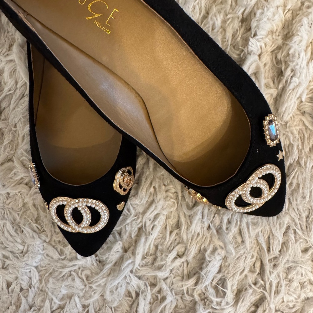 Rouge Black Flats with Pearl & Gold Embellishments - Picture 11 of 16